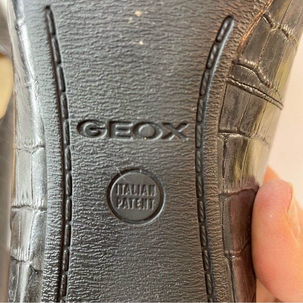 Geox Respira Pumps Womens Black Croc Embossed Leather Square Toe Heels Good‎ - Picture 9 of 10